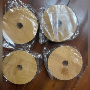 8 Bamboo Lids for Ball/Kerr Mason Jars with Straw hole - NWT